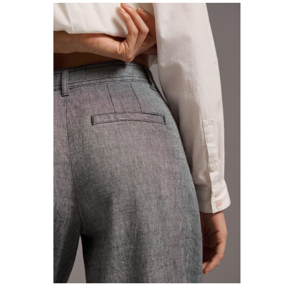 Anthropologie Linen Low-Rise Wide Leg Pants Gray Black - Size 12 - Picture 4 of 15